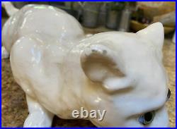 Rare Antique White Roof Climbing French Faience Cat Bavent