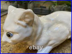 Rare Antique White Roof Climbing French Faience Cat Bavent