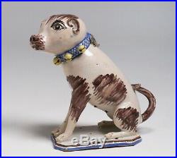 Rare Brussels Faience Pottery Folk Art Dog Figure / French-Belgium 18th Century