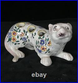 Rare CAT BOUQUETIERE Desvres French Faience PIQUE FLEURS Figurine ROUEN 19thC