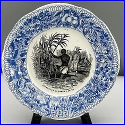 Rare CREIL MONTEREAU Blue ENSLAVED LABORER SUGAR CANE HARVEST Transferware PLATE