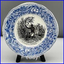 Rare CREIL MONTEREAU Blue ENSLAVED LABORER SUGAR CANE HARVEST Transferware PLATE