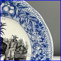 Rare CREIL MONTEREAU Blue ENSLAVED LABORER SUGAR CANE HARVEST Transferware PLATE