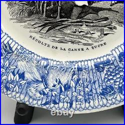 Rare CREIL MONTEREAU Blue ENSLAVED LABORER SUGAR CANE HARVEST Transferware PLATE