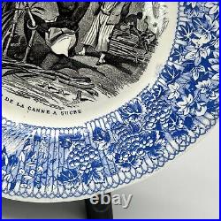 Rare CREIL MONTEREAU Blue ENSLAVED LABORER SUGAR CANE HARVEST Transferware PLATE