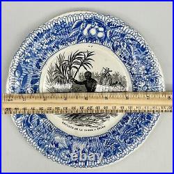 Rare CREIL MONTEREAU Blue ENSLAVED LABORER SUGAR CANE HARVEST Transferware PLATE