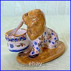 Rare DESVRES SEATED LION WITH HANDLED BASKET IN MOUTH French Faience Circa 1920