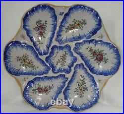 Rare French Antique Majolica / Faience Oyster Plate Quimper Or Malicorne