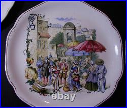 Rare Hautin-Boulanger Choisy-Le-Roi Set of 8 Antique French Scenes Plates