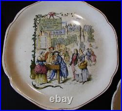 Rare Hautin-Boulanger Choisy-Le-Roi Set of 8 Antique French Scenes Plates