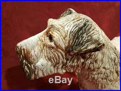 Rare Life Size Antique Dog Statue Glass Eyes Majolica Glaze French Faience