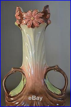 Rare Signed Antique French Faience Art Nouveau Vase European Pottery Ceramic