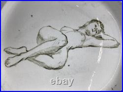 Rare Terre de Faience French Charger withNude in Manner of Degas