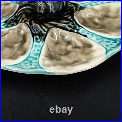 Rare signed & stamped ORCHIES French Antique Majolica Oyster Plate late 1900s