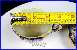 Rouen #1494 French Faience Antique Porcelain Scalloped 2 Cup & Saucer Set 1860