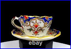 Rouen 1494 French Faience Antique Porcelain Scalloped 2 Cup & Saucer Set 1860