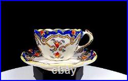 Rouen #1494 French Faience Antique Porcelain Scalloped 2 Cup & Saucer Set 1860