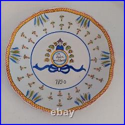 Rouen 19th c. Faience French 1790 Revolution Commemorative Plate Wall Hanger