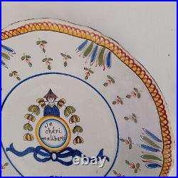 Rouen 19th c. Faience French 1790 Revolution Commemorative Plate Wall Hanger