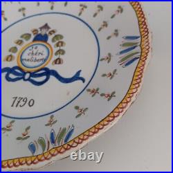 Rouen 19th c. Faience French 1790 Revolution Commemorative Plate Wall Hanger