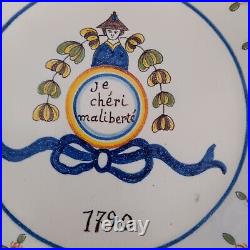 Rouen 19th c. Faience French 1790 Revolution Commemorative Plate Wall Hanger