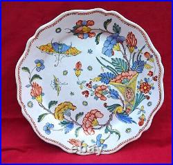 Rouen Cornucopia Butterfly Plate French Hand Painted Faience