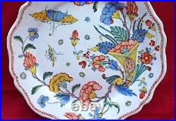 Rouen Cornucopia Butterfly Plate French Hand Painted Faience