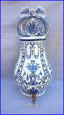 Rouen French Cobalt Blue Hand Painted Faience Wall Fountain 18th C