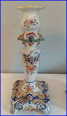 SALE! Pair of Antique Faience Candlesticks. Great Condition. Blue/Orange/Yellow