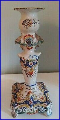 SALE! Pair of Antique Faience Candlesticks. Great Condition. Blue/Orange/Yellow