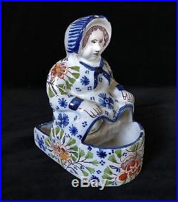 SEATED LADY- French Faience Geneviève Alizier Desvres Antique, circa 1895