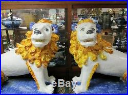 Sale Pair Of French Faience Pottery Tuilerie Normande Mesnil De Bavent Lions