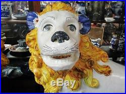 Sale Pair Of French Faience Pottery Tuilerie Normande Mesnil De Bavent Lions