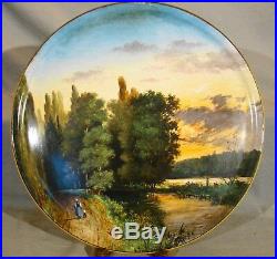 Sarreguemines French Faience Hand Painted Landscape Charger Tray 14½