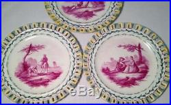 Set 10 Antique Sceaux Luneville Faience Porcelain Plates with Man/Woman Scenes