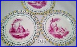 Set 10 Antique Sceaux Luneville Faience Porcelain Plates with Man/Woman Scenes