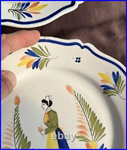 Set 4 Vintage Henriot Quimper French Pottery 9 Women Dinner Plates