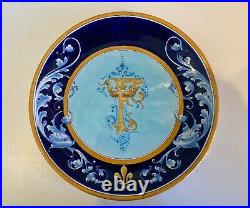 Set 5 Ulysse Blois Blue French Faience Plates Signed E (Emile) Balon Antique