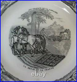 Set/6 French Faience Historical Transfer Ware 7.75 Plates, c. 1820-1850