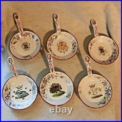 Set 6 HERBINIERE TOURS French FAIENCE Tin Glaze Coat Arms Handled Dish Stapled