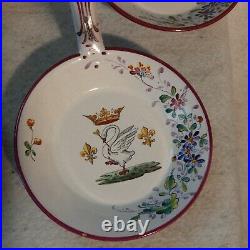 Set 6 HERBINIERE TOURS French FAIENCE Tin Glaze Coat Arms Handled Dish Stapled
