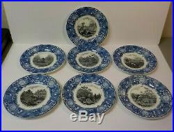 Set/7 French Faience Historical Transfer Ware 8 Plates, c. 1850