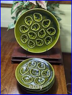 Set Of (6) 10and (1)13 Vintage Green Oyster French Faience Niderviller Plates