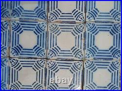 Set of 24 PAS CALAIS French original Desvres antique tiles 1890 Delft blue lines