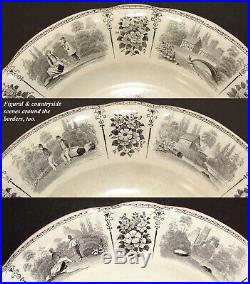 Set of 3 Antique French Creil Faience 8 Cabinet Plates, Romanic Themed Figural