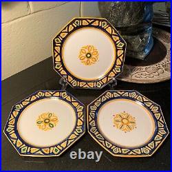 Set of 3 c. 1895 HB Quimper France Octagonal 7 3/8 Plates Floral Faience Design