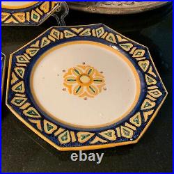 Set of 3 c. 1895 HB Quimper France Octagonal 7 3/8 Plates Floral Faience Design