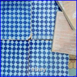 Set of 38 PAS CALAIS French original Desvres antique tiles 1890 Delft blue lines
