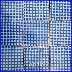Set of 38 PAS CALAIS French original Desvres antique tiles 1890 Delft blue lines