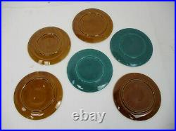 Set of 6 French Oyster Plates Porcelain Faience Brown and Green Glazed Vintage